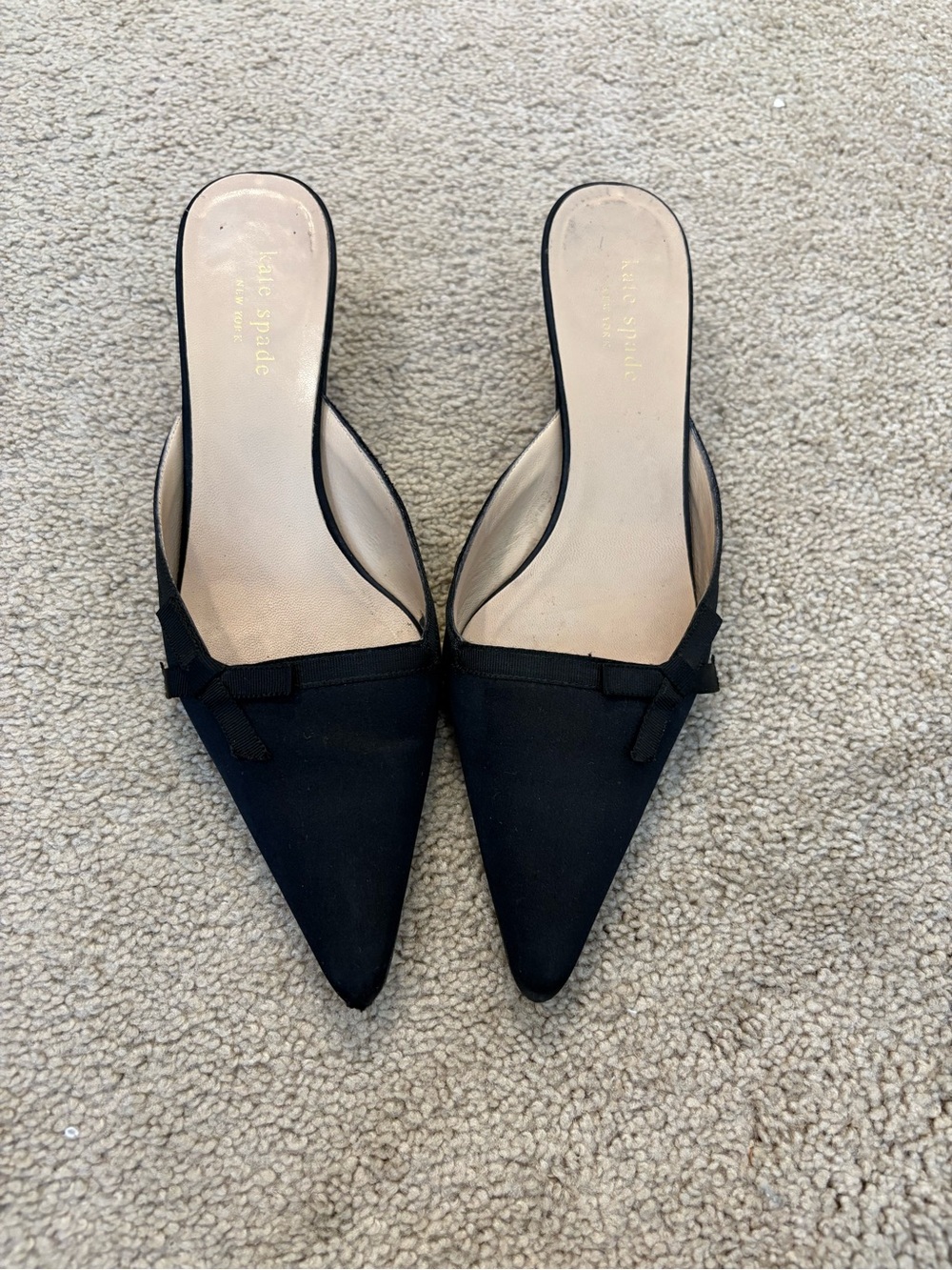 kate spade Black Pointed Bow-Trim Slip-On Mules